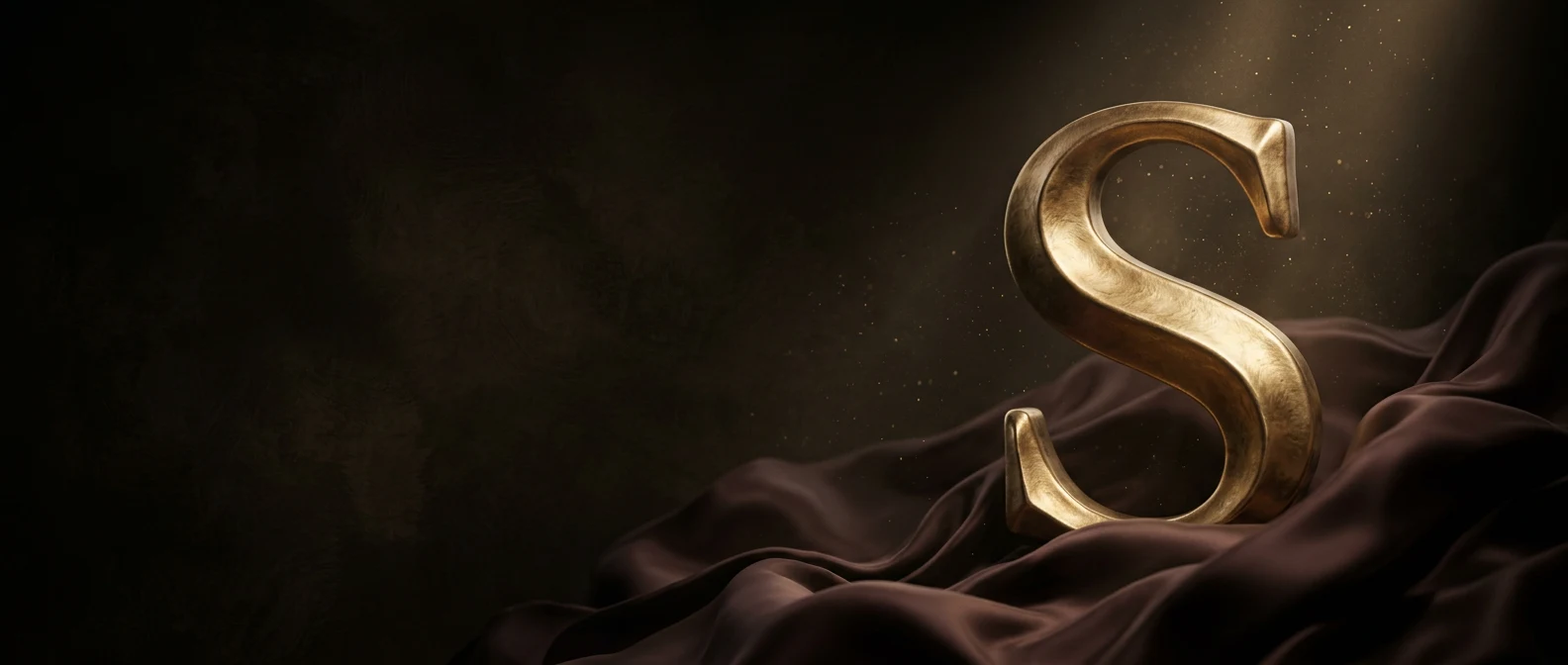 A golden letter 'S' rests on flowing brown silk fabric, representing elegant instructional design.